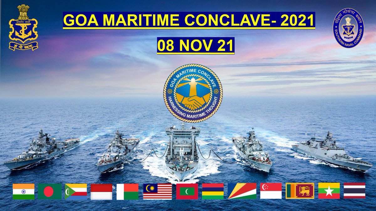 indiannavy's tweet image. 3rd Ed of Goa Maritime Conclave #GMC2021 starts tomorrow 08 Nov 21, 0830hrs with presence of Adm Karambir Singh, #CNS, @drajaykumar_ias #DefSec &amp;amp; Shri @harshvshringla, #ForeignSec.

@DefenceMinIndia @MEAIndia

Watch live on #IndianNavy’s @YouTube channel:
youtube.com/watch?v=_go4e8…