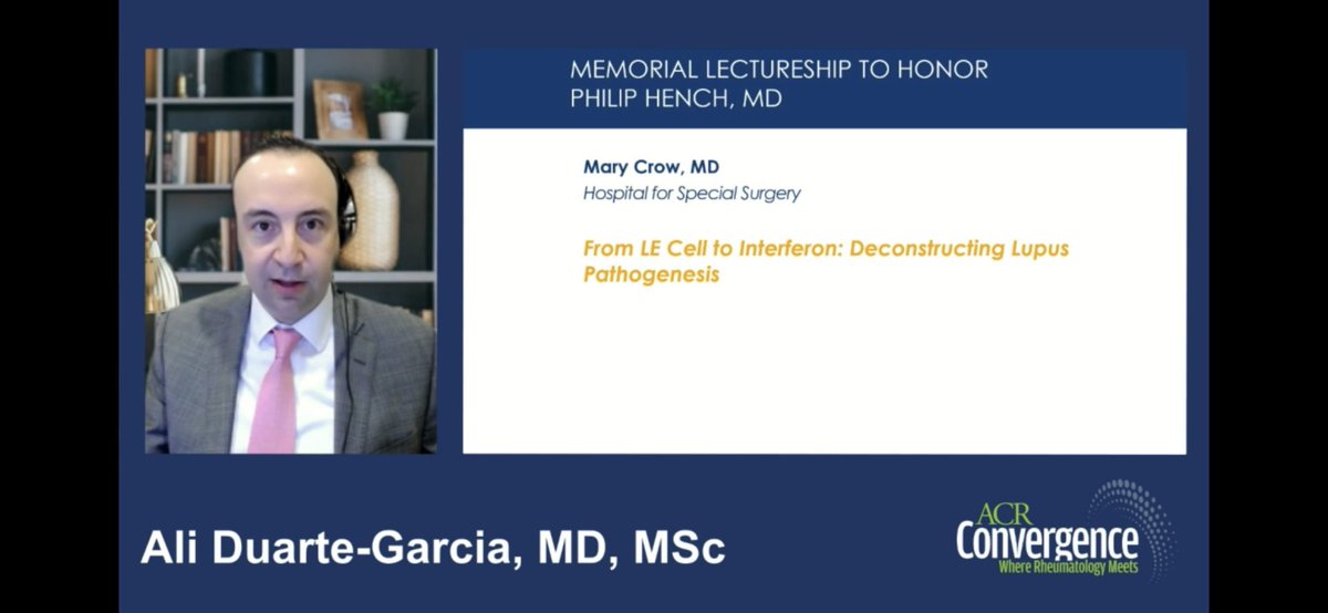 catysanchez00's tweet photo. Happening right now at #ACR21 Hench memorial lectureship. From LE to interferon by Dr Mary Crow. @AliDuarteMD. https://t.co/s86nlRkKGf