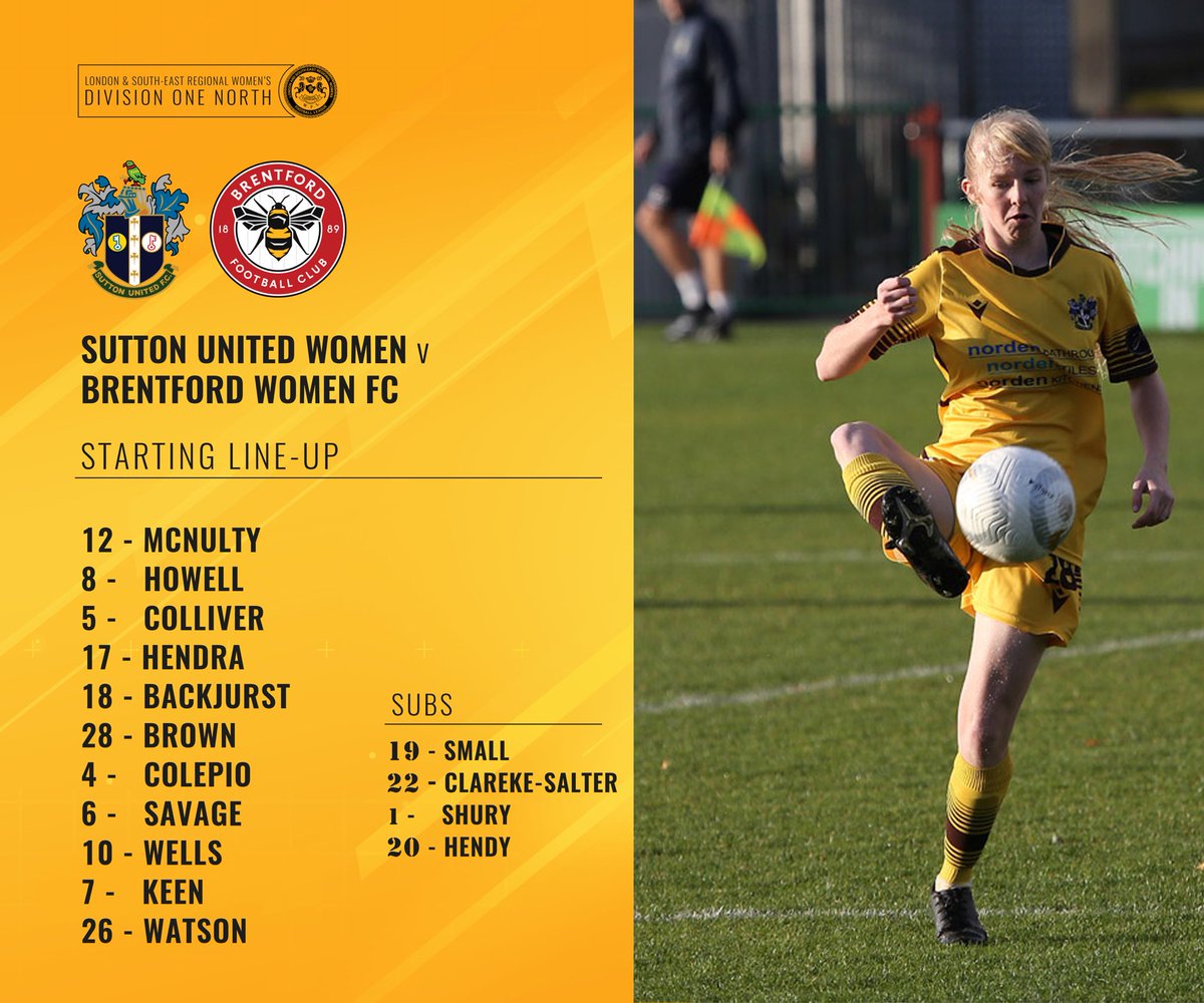SuttonUtdWomen's tweet photo. LINE UP CONFIRMED

The Gaffer makes a couple of changes with Wells &amp; Brown in from the start!

Kick off 30 mins away!

Come on you U’s!!!!

@suttonunited 

#amberforever https://t.co/xFVrzve05v