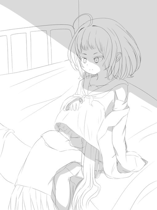 #マギレコ 
#いいお腹の日 
みゃこせんぱいのお腹にえみりが顔を突っ込んでいる図(???????) 