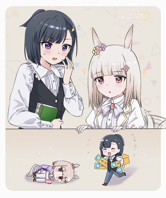 プリンアラモード先生のハッピーミークと桐生院さんのこと勝手に10cmくらいだと思ってる  #ウマ娘 