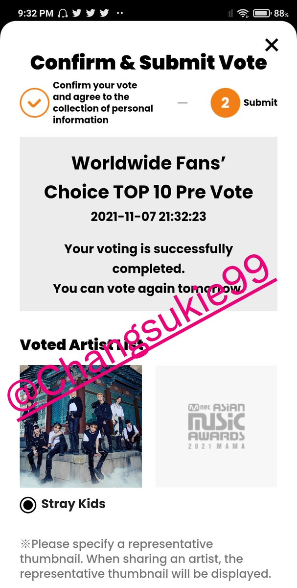 Changsukie99's tweet photo. @leeknowcart Thank you for this ga
Voting proof (35)
 #MAMAVOTE #straykids https://t.co/awDnL6UpYw