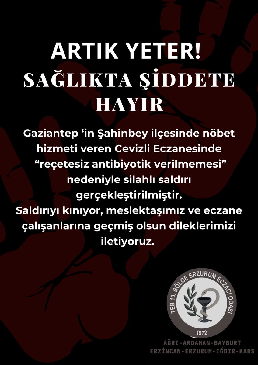13BolgeEO's tweet photo. Artık Yeter!
Geçmiş olsun @gaziantepeo
#SağlıktaSiddeteHayır https://t.co/8qIijS8Zhq