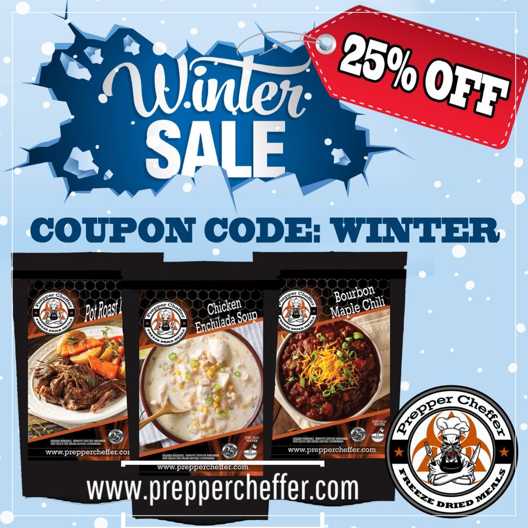 🚨🚨🚨
25% OFF ALL ORDERS!!!

 COUPON CODE: WINTER

preppercheffer.com

#freezedried #freezedriedfood
#freezedriedmeals #camping #hiking #hunting #survival #food #meals #huntingmeals #pouchmeals #winter #Christmas #sale #coupon #Christmassale #wintersale #christmasgift #yum