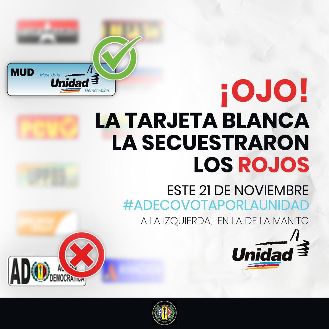 ADemocratica's tweet photo. .@hramosallup: "AD ha sobrevivido ataques de todo tipo, pero ni la más férrea dictadura se había atrevido a robarse los símbolos, como hizo este régimen".

Nos quitaron la tarjeta porque como no pueden destruirnos, intentan confundirnos.

¡NO CAIGAS! El 21N #AdecoVotaPorLaUnidad https://t.co/qkFPnux3hB