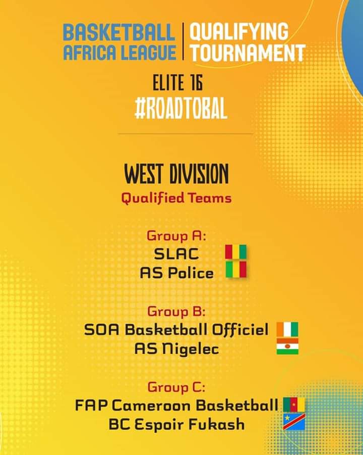 Basket_Senegal's tweet photo. #RoadtoBal2022 
Qualified teams for Elite 16 🏀
With AS SALÉ (Maroc), Cobra Sports (Sud Soudan), Matero Magic (Zambie) et ASPAC (Bénin).

@theBAL  #Kebetu #Basketsenegal #theBAL #basketballafricaleague #africaleague #fiba #NBA https://t.co/H5AauYAyKG