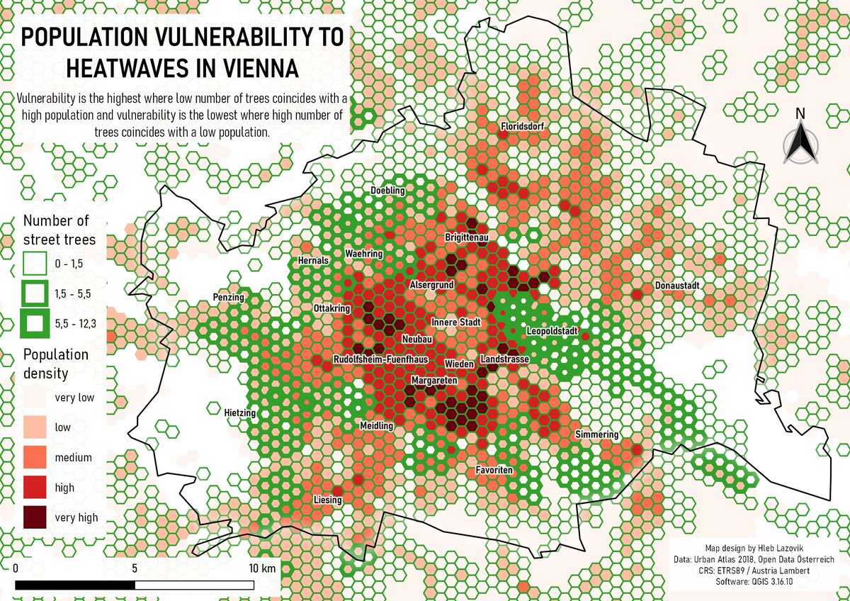7. Green: combining red and green into vulnerability to heatwaves. The map is done with #QGIS by our #MSc student Hleb Lazovik as one of the course works <a href="/unitartu/">University of Tartu</a>

#30DayMapChallenge