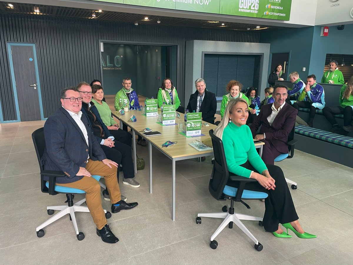 Some of our partners <a href="/AyrshireColl/">Ayrshire College</a> @AAB_Accountants @solicitors_AS <a href="/ScottishPower/">ScottishPower</a> <a href="/EacEducation/">EAC Education</a> join <a href="/MarieMacklin/">Dr Marie M S Macklin CBE</a>, Drew Macklin <a href="/HALOKILMARNOCK1/">HALO Urban Regeneration Company.</a>, Project Director and <a href="/moving4climate/">Moving for Climate NOW</a> cyclists for a roundtable discussion on ‘Re-Charging Town Centres’ prior to departing… 🚴🏾‍♂️🌎