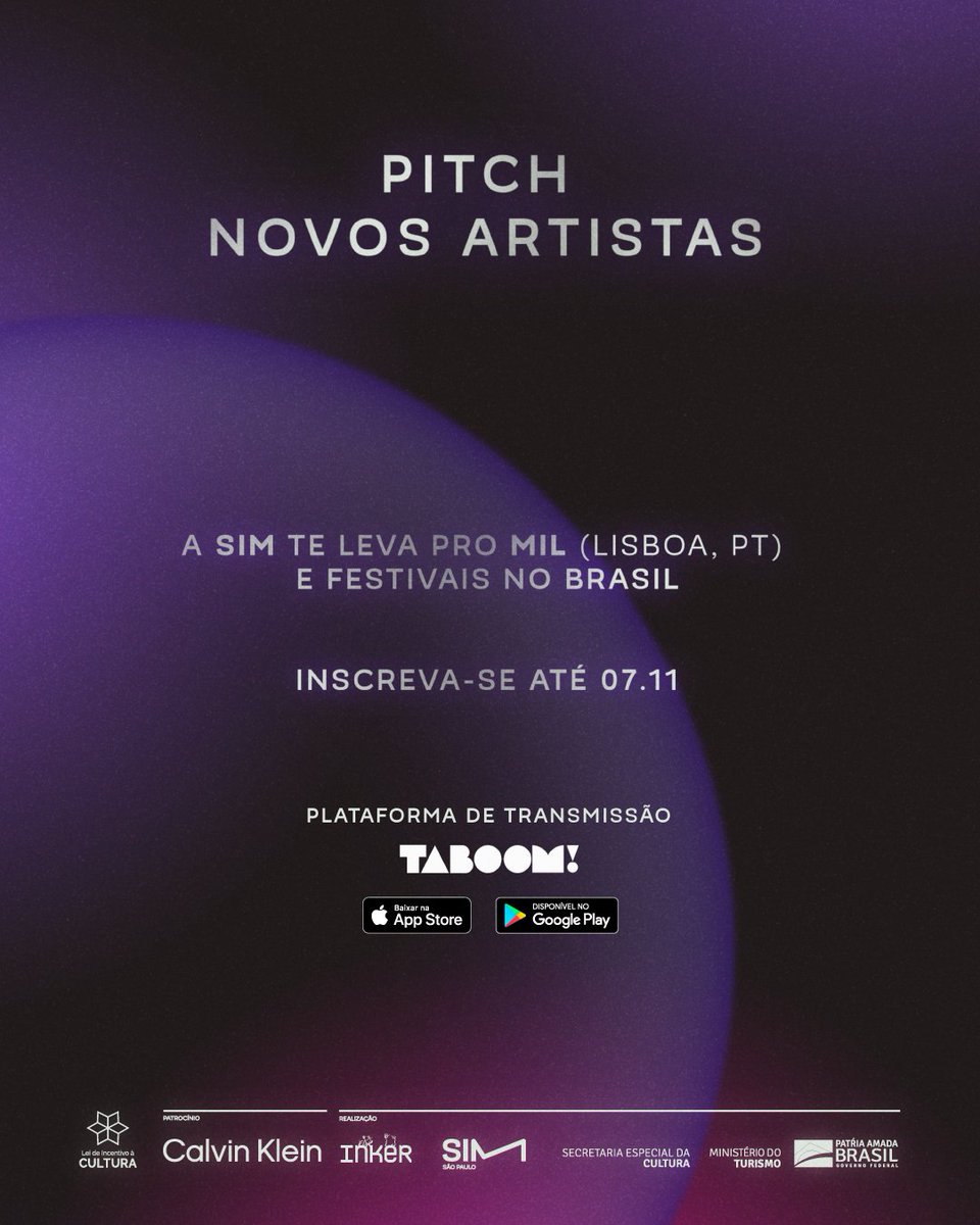Já se inscreveu no Pitch de Novos Artistas da SIM 2021?
ÚLTIMAS HORAS!!! Corre!!!