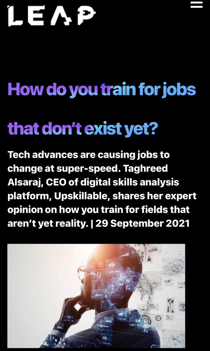 t_alsaraj's tweet photo. My contribution with @LEAPandInnovate on how do you train for jobs that don't exist yet... Hope you enjoy the read! @upskillable_KSA @upskillable 
Read more at: https://t.co/xgHK9XD9wn  #LEAP22 #upskillable #upskillyourself https://t.co/SaMCFFOrL9