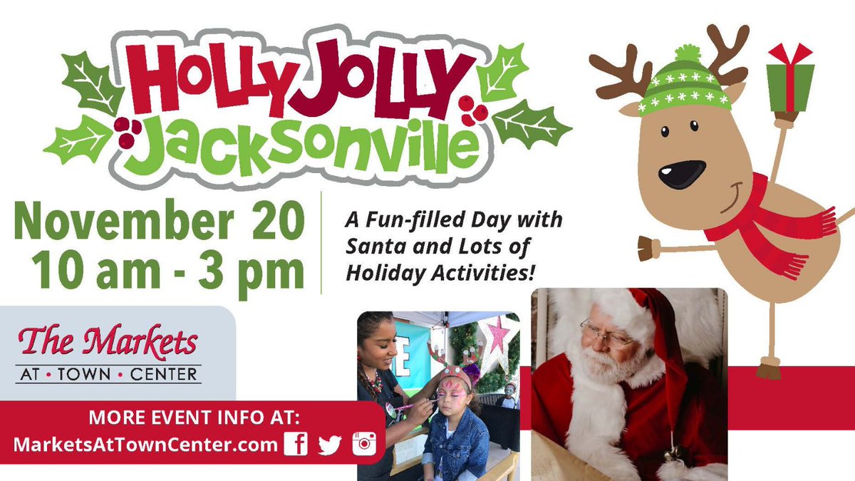 MarketsTC's tweet photo. Welcome the holidays! 🎅 Join us for HOLLY JOLLY JACKSONVILLE on Saturday, Nov 20, 10 am - 3 pm. The annual holiday kick-off event features Santa and a variety of holiday activities!
Santa arrives at 10 am. Complimentary! Bring your camera.
MORE INFO: https://t.co/Ljh1JXJhMZ https://t.co/mFhikA4MwR