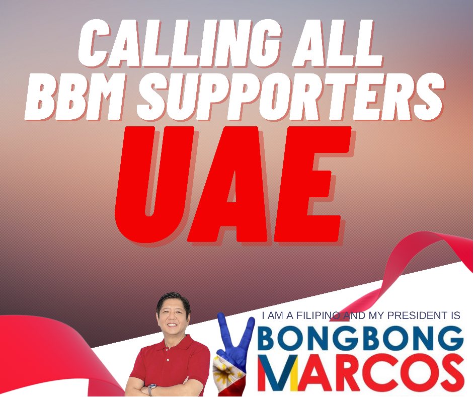 KapartnerJ's tweet photo. Calling all @bongbongmarcos
 Supporters na nasa UAE..
Magkakaroon po tayo ng isang assembly, sa mga gustong makilahok PM LAMANG PO! Tayo po ay makiisa sa pagpapahayag ng suporta para sa darating na halalan.
Aantayin ko po ang inyong confirmation. #BBM2022 https://t.co/s0LD2R3Kfo
