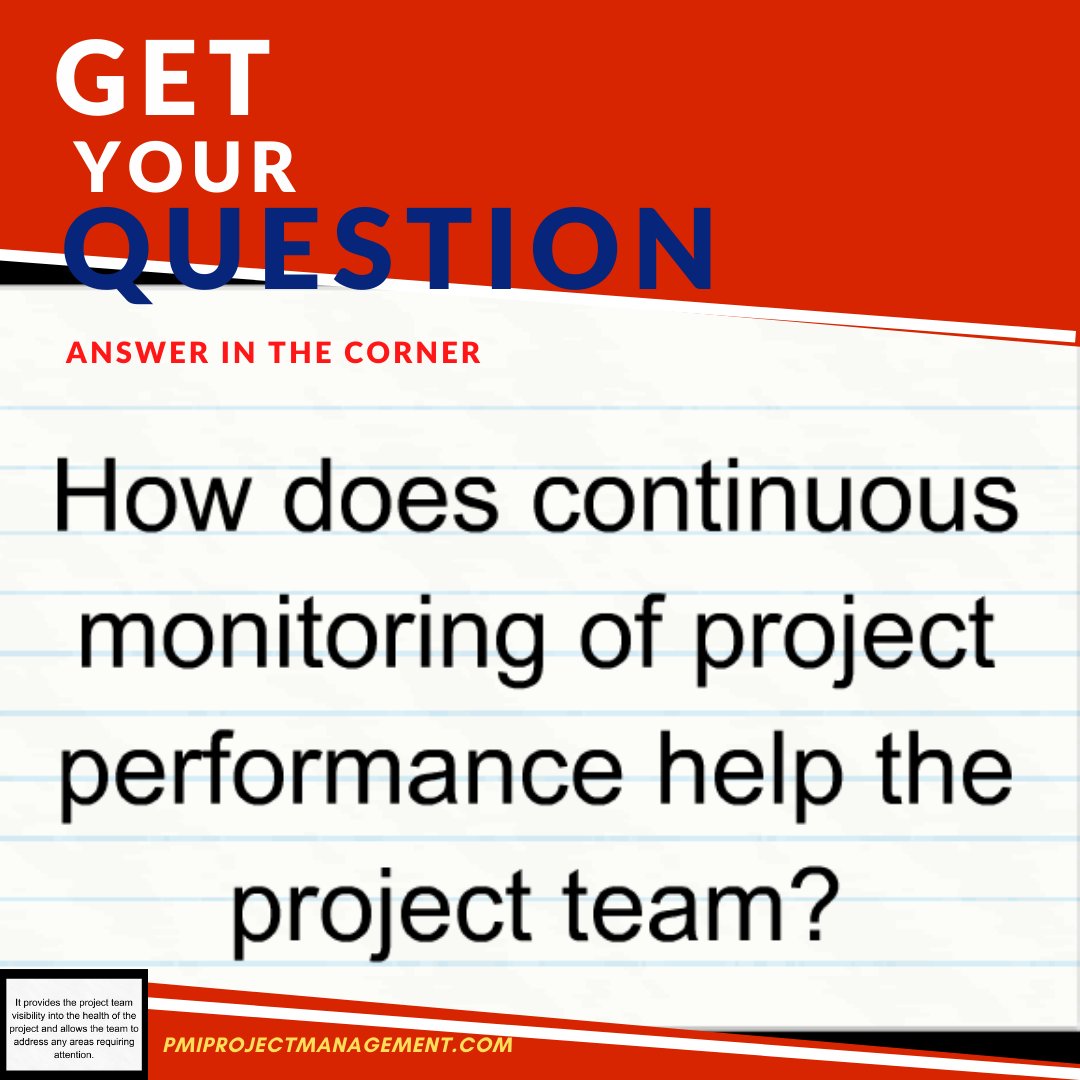 PManagersClub's tweet photo. π―How does continuous monitoring of project performance help the project team?#projectmanagement #scopemanagement #costmanagement #scheduling #projectmanagersclub #communicationmanagement #qualitymanagement #PMPexam #pmpexamquestions #projectmanagementee π· https://t.co/Nwl8WyiJTi