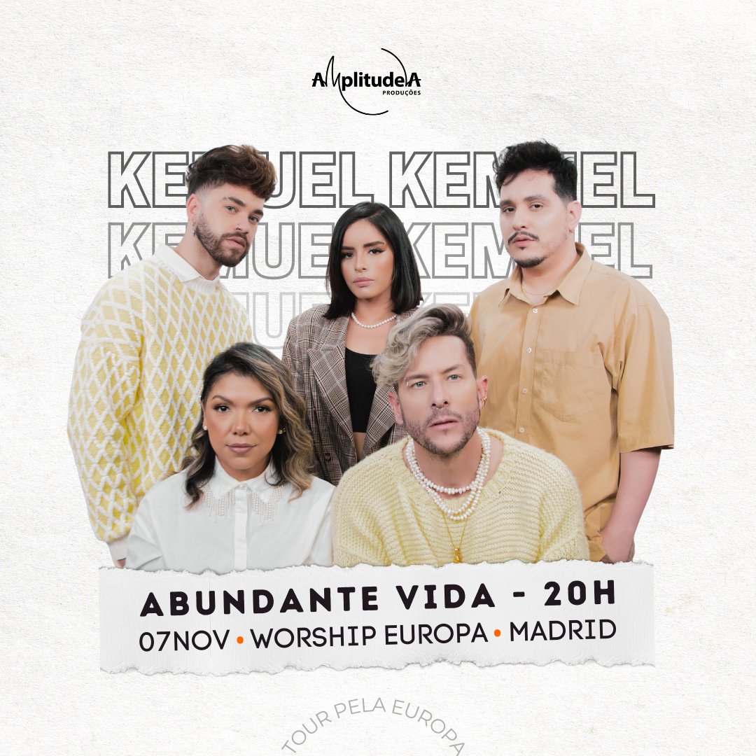 Hoje, às 20hs, o @kemueloficial estará na Igreja @abundantevidamadrid em Madrid. 

Com certeza será incrível! 
+Info: @abundantevidamadrid 

#Agenda #AmplitudeA #Kemuel #Madrid