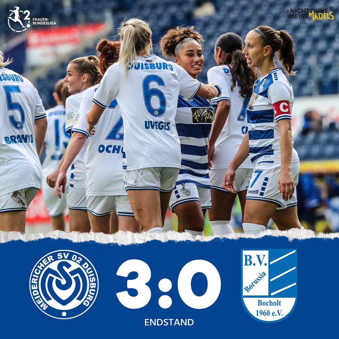 MSVDuisburg's tweet photo. Unsere #ZebraFrauen gewinnen gegen Borussia Bocholt mit 3:0. Den Blitzstart legte #Hess in der 4. Minute mit ihrem ersten Pflichtspieltreffer hin. Die anderen Tore erzielte #Uveges mit einem Doppelpack in der 29. und 87. ⚽🔥🦓

#herznumahier 💙 #MSVBOH #NichtOhneMeineMädels https://t.co/aPh5PXKMdn