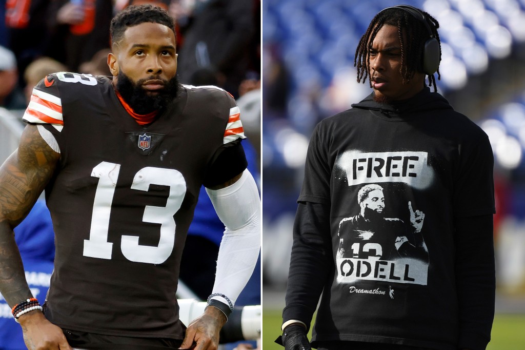 nypost's tweet image. Vikings players wear 'Free Odell' shirts before Ravens game trib.al/ZKP0lyO