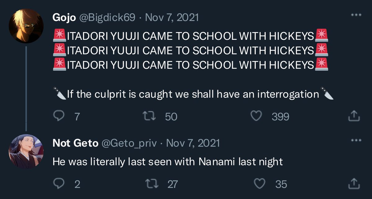gegomiyakawa's tweet photo. 🚨And the beef continues🚨

Note: Gojo blocked Geto’s main acc, so Geto has been replying to him using his private acc

#AllYuuji #Nanaita #Goyuu https://t.co/p2z3Cjy8Eb