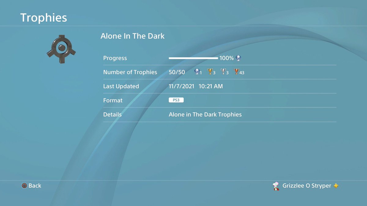 GStryper's tweet photo. “I’m the fuckin’ universe!” Got the Platinum in Alone in the Dark. #aloneinthedark #ps3 #playstationtrophies #platinumtrophy #playstation3 https://t.co/s9vIAf1Jkr