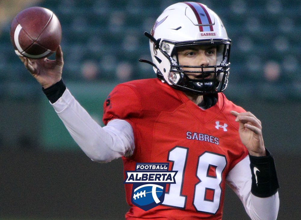 FootballAlberta's tweet photo. Salisbury Sabres’ Liam Fraser (#18) in action during their game against Ainlay Titans. The Sabres beat Titans, 21-14, winning the Carr final. 📸 @moushjohnphotography
🏈🏈
#football #footballalta #footballalberta #salisburysabres #harryainlaytitans #gameoftheweek #carrfinal https://t.co/3qOEzBXkbo
