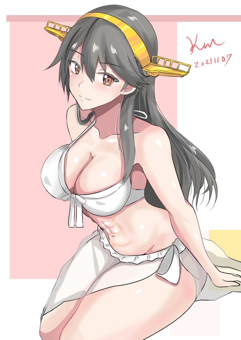 #艦これ版深夜の真剣お絵描き60分一本勝負
#艦これ版真剣お絵描き60分一本勝負_20211107

榛名『秋でも榛名は水着で大丈夫です!(室内なら)』 