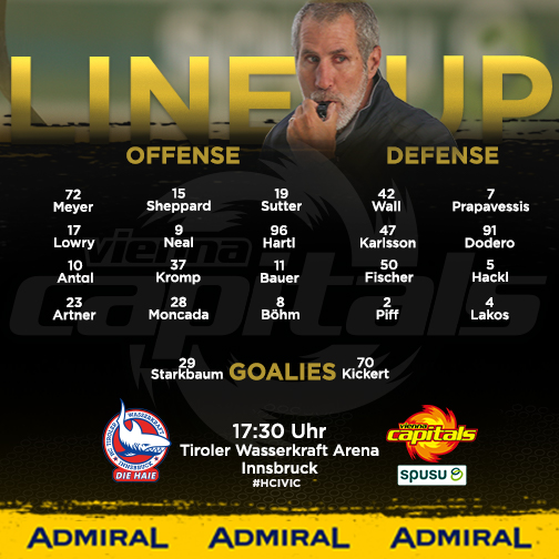 viennacapitals's tweet photo. Mit diesen 2️⃣2️⃣ gegen die Haie! 👊
🏒 @betathomeICE
🆚 @hcTWKinnsbruck 
🥅 2️⃣9️⃣ Starkbaum
❌ Tropp, Preiser (Week2Week), Stéen, Pohl, Pallierer, Posch, Ploner, Maxa (alle Farmteam)
⏰ HEUTE, 17:30 Uhr
👉 LIVE: https://t.co/5jIOcrUa6X
🖥 STREAM: https://t.co/bKixjrcTQW

#HCIVIC https://t.co/g8wCBRPFDL
