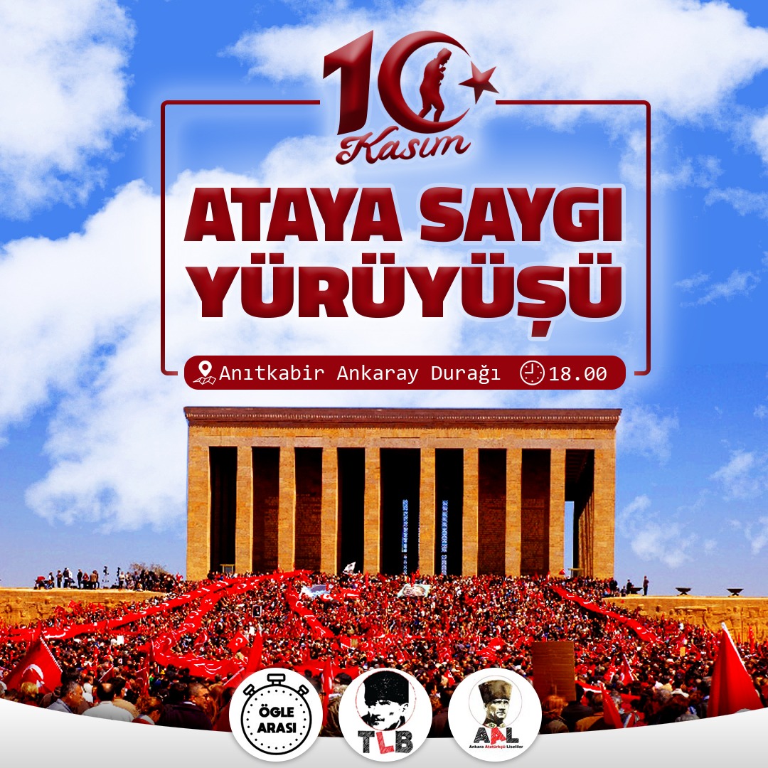 Aramızdan ayrılışının 83. Yılında Cumhuriyetimizin yegane kurucusu Mustafa Kemal Atatürkü 10 Kasım'da Anıyoruz. 🇹🇷

10 Kasım saat 18.00'da Atamızın huzuruna yürüyoruz. Atatürkü sevgi, saygı ve minnetle anıyoruz. 🇹🇷

📌Anıtkabir Ankaray Durağı
📅10 Kasım
🕐18.00