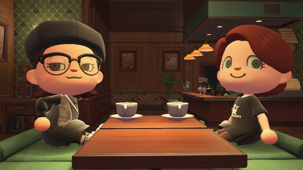 PettyBeach's tweet photo. Morning coffee with @dyannasaur #AnimalCrossing #ACNH #NintendoSwitch https://t.co/9k3blIdm2X