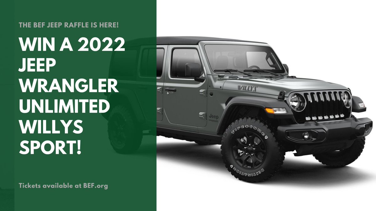 BEFBrewster's tweet photo. The annual BEF Jeep Raffle is here! Win a 2022 Jeep Wrangler Unlimited Willys Sport or $25,000 cash!! Tickets are $75 or 3/$200. Get tickets at https://t.co/5eQBgH1b0v. All proceeds go to supporting the programs, grants, and scholarships the BEF provides. @brewsterschools https://t.co/TCb8in5KDY