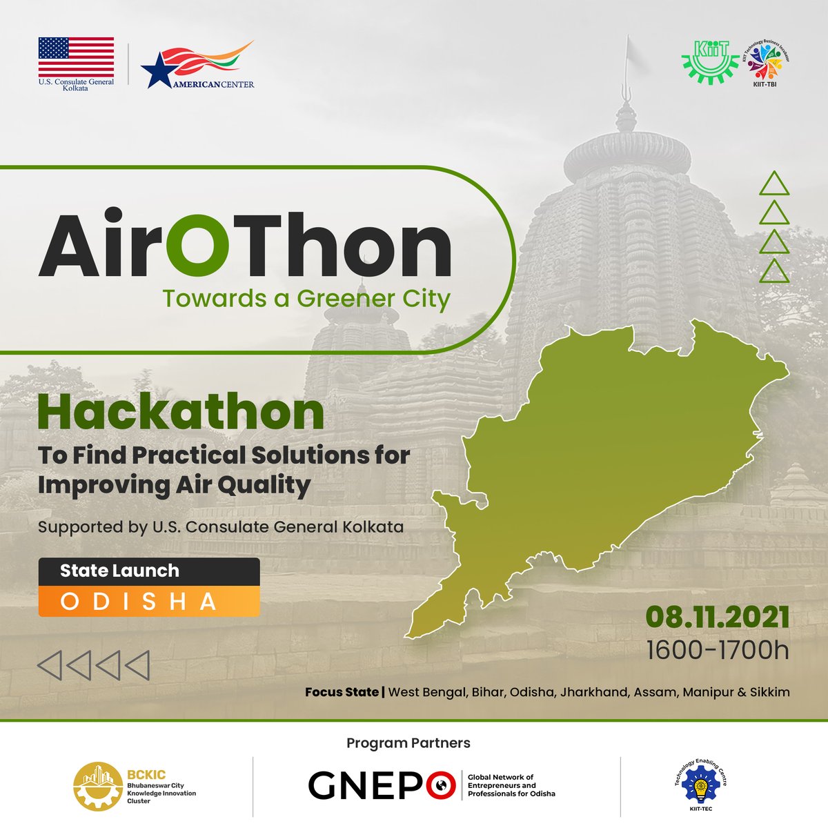 KIIT_TBI's tweet photo. #StateLaunch
Join us for the #Odisha state launch for AirOThon to understand the format and application details.
The #hackathon will engage creative minds for 2 days to find practical solutions for improving #AirQuality.
Joining link: https://t.co/s8IYn5huDM
@USAndKolkata https://t.co/wGVwc3m0UH