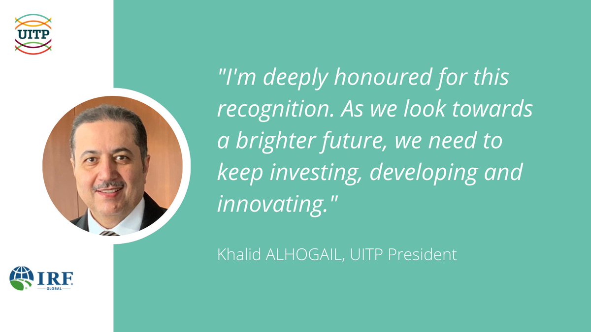 UITPnews's tweet photo. Congratulations to UITP President and CEO-Managing Director of @saptcoSA, Khalid ALHOGAIL who has been chosen 2021 IRF Man of the Year for his contribution in fulfilling a vision of seamless transport for all! 👏

@IRFhq https://t.co/4DJQtQ8VnF