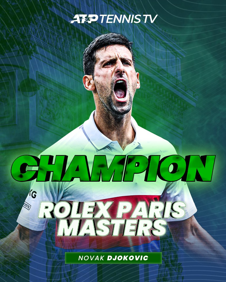 TennisTV's tweet photo. 🏆 DJOKO-SIX 🏆

@DjokerNole defeats Medvedev 4-6 6-3 6-2 to win the #RolexParisMasters for a SIXTH time and claim a record 37th Masters 1000 title! https://t.co/v82P2yKXX3