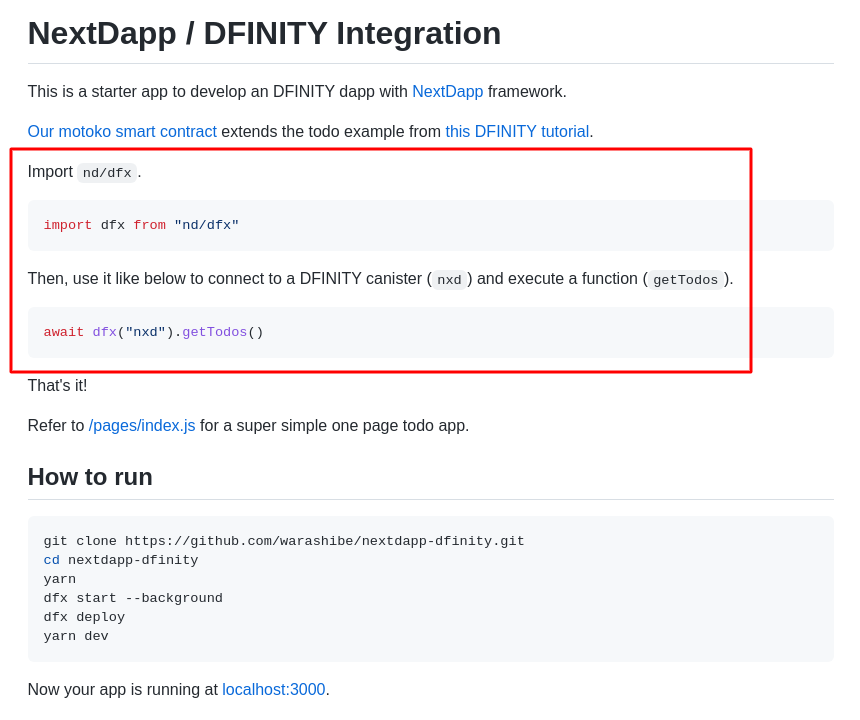 TomoDB's tweet photo. #NextDapp と #DFINITY を統合し、次世代DAppsの爆速開発を容易にするサンプルレポを公開しました✨
フロントエンドコードから
import dfx from "nd/dfx"
await dfx("nxd").getTodos()
だけでDFINITYスマートコントラクト関数を実行できます。
チュートリアル等追って公開
https://t.co/1Goi5LOjpo https://t.co/v0aeDJUog5