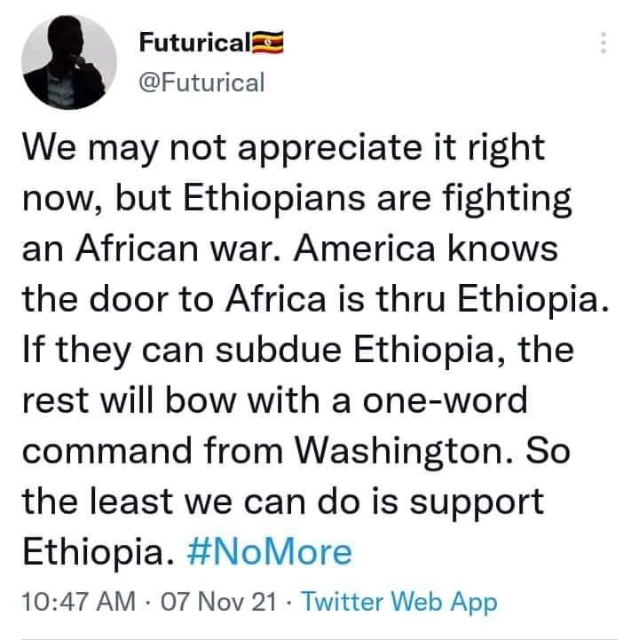 Wereda04's tweet photo. Africa|ns should make their presence felt around the world by supporting the Ethiopia|n government, which the United States, European Union, and the United Nations unfairly criticize. #PanAfricanismPrevails #OneAfrica @AmbassadorRice @POTUS @PowerUSAID https://t.co/a5afvP9x4j
