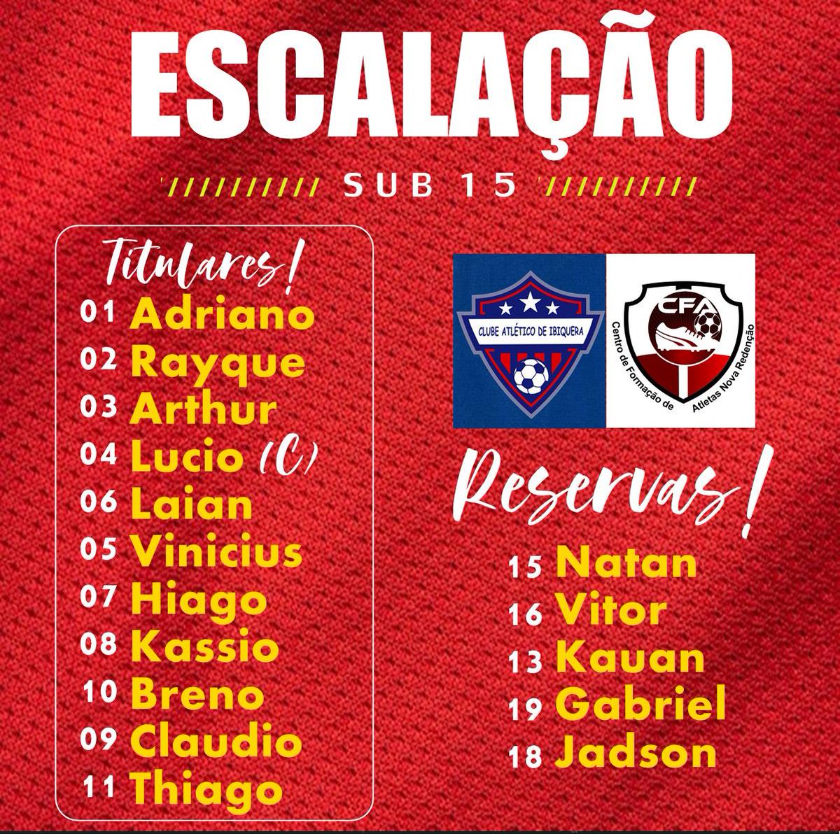 catleticoib's tweet photo. TIME PRONTO! 🏟📝 O time do Atlético Sub 15 está pronto, para o amistoso contra o CFA. Vamos, CriasTricolor! 🇨🇷 ❤
.
.
#timepronto #escalação #escolinhaatletico
#clubeatletico #atletico #tricoloribiquerense #tricolor #torcidaorganizada #fúriaatleticana https://t.co/OF3gse8jlj