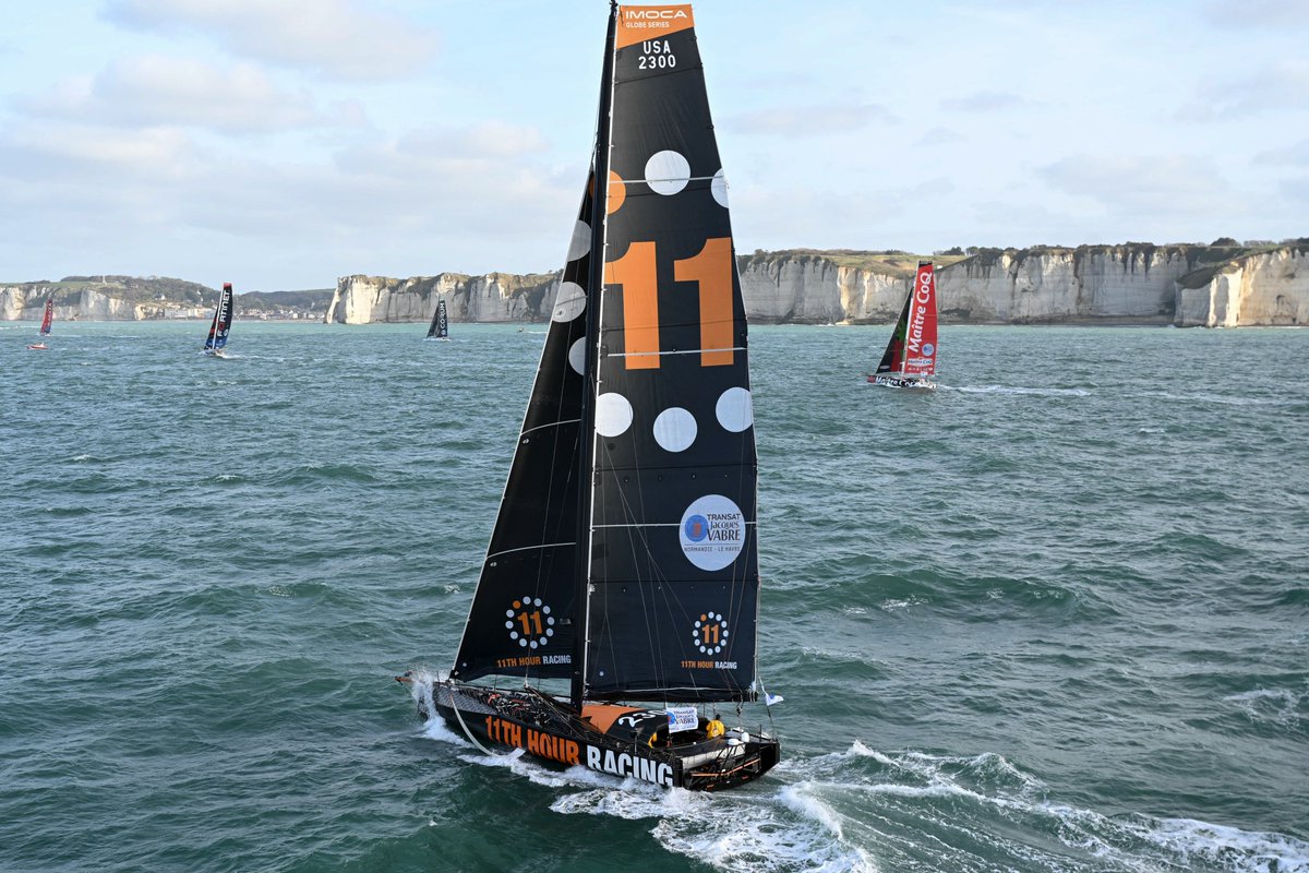 11thHourTeam's tweet photo. ⛵️🏁 Off to the Races 🏁⛵️
Not 1️⃣, but2️⃣ #11thHourTeam #IMOCA's crossed the start line in the @TransatJV from Le Havre 🇫🇷 in 15-20 knots of 💨
Get ready to have your 👀 glued to the race tracker and ✅ in for all the onboard updates ➡️ https://t.co/4mjuvgx5sG https://t.co/1FwEyb9KSc