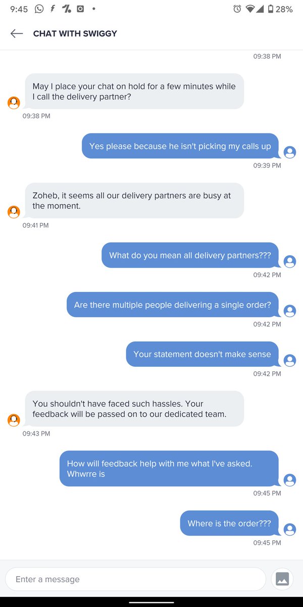 ZohebShariffi's tweet photo. @SwiggyCares Your customer service also needs to be trained to provide solutions that make sense! 

Read below thread and help me understand what is being conveyed? 

@swiggy_in @SwiggyCares https://t.co/OQ35wfh4Vz