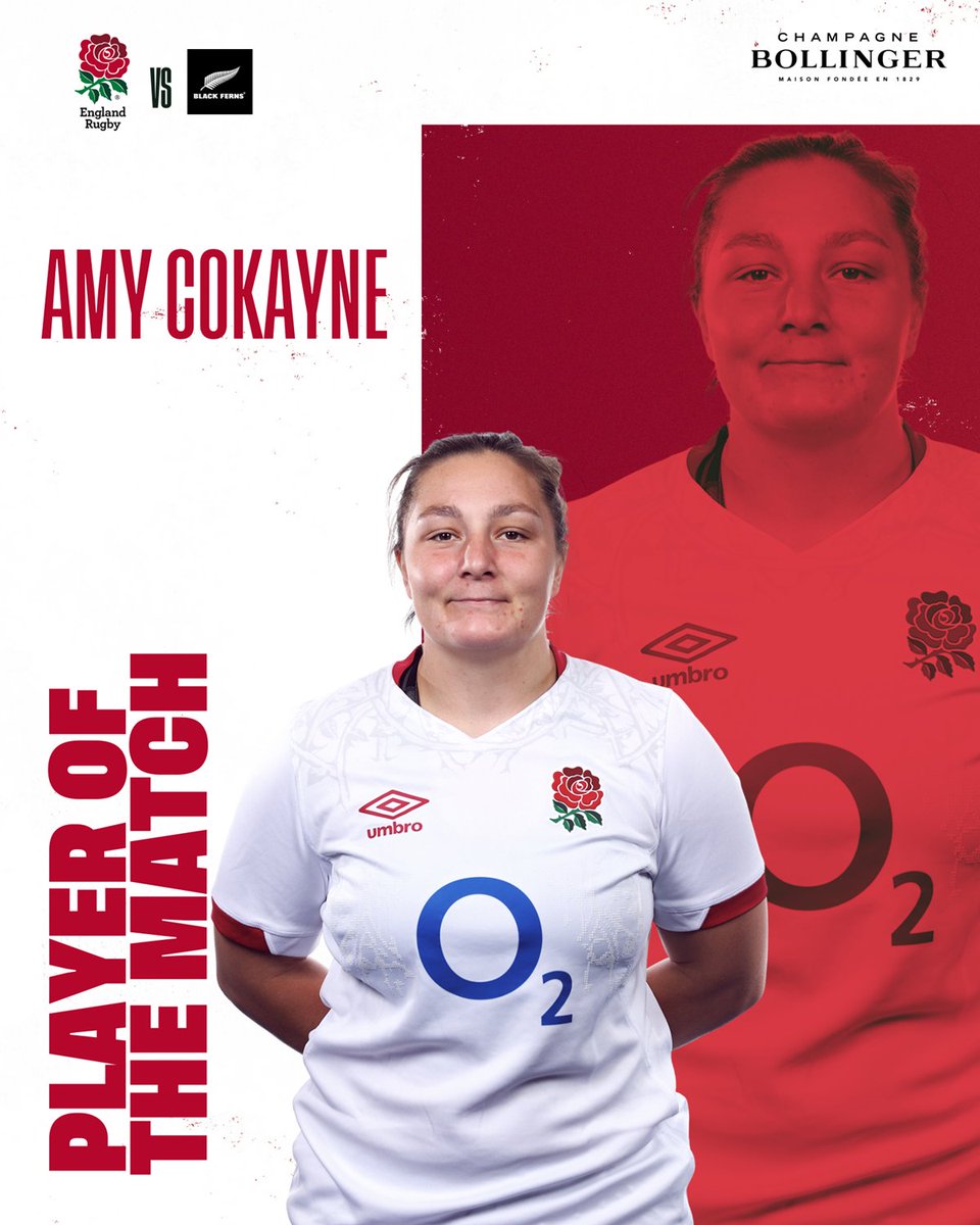 Amy Cokayne is your <a href="/BollingerUK/">Champagne Bollinger</a> Player of the Match 🏅

#ENGvNZL | #RedRoses