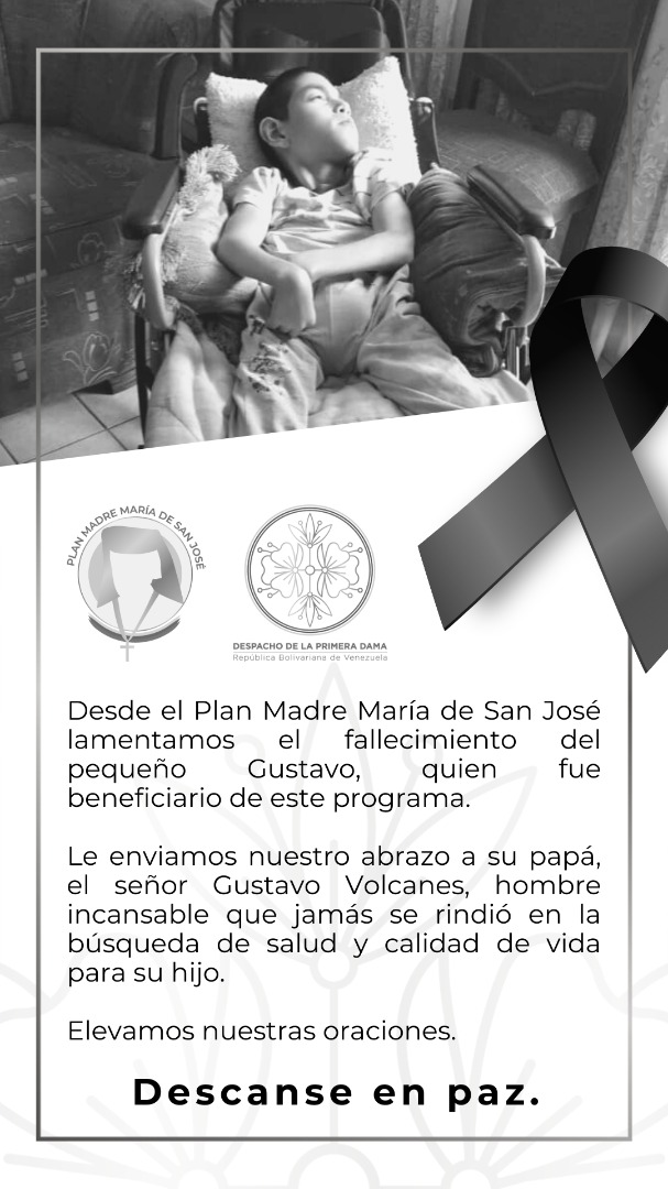 PlanMadreMaria's tweet photo. Desde el @PlanMadreMaria lamentamos el fallecimiento del pequeño Gustavo, quien fue beneficiario de este programa.

Le enviamos nuestro abrazo a su papá, el sr. Gustavo Volcanes, hombre incansable que jamás se rindió en la búsqueda de salud y calidad de vida para su hijo. https://t.co/dTdydT0tlW