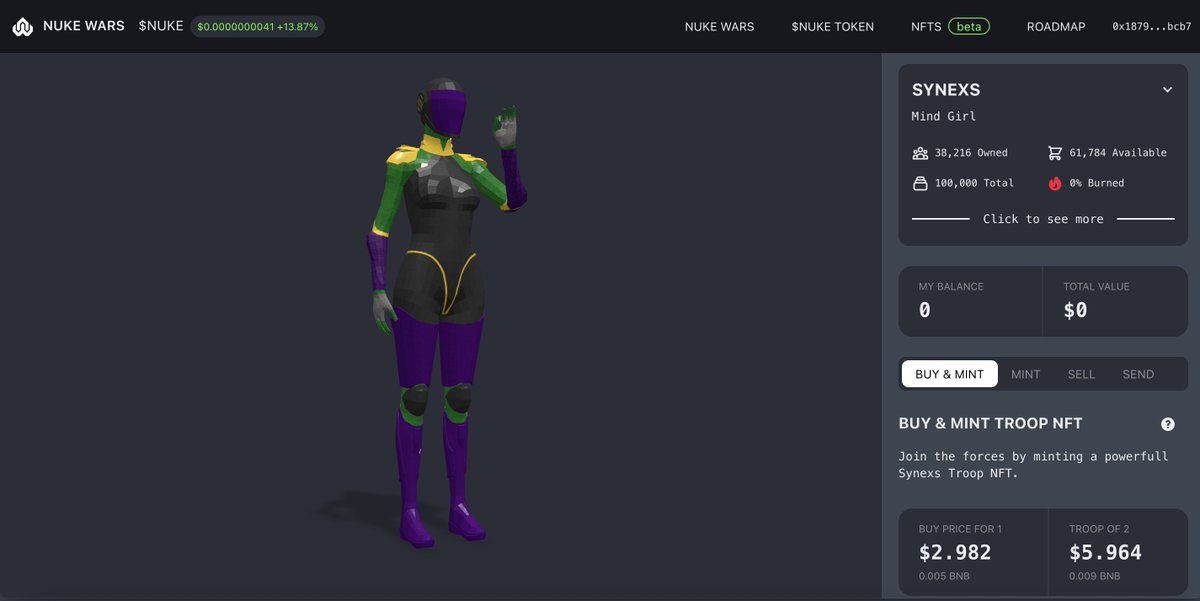 The_Real_Nuke_'s tweet photo. 🔥 BETA NFT MARKETPLACE IS LIVE 🔥

Mint your NFT Troop now!
https://t.co/d5dBf980to

$NUKE NFTs are a new generation in utility and innovation. Equip your troops and watch them grow stronger through deflation.

#nftgame #nft #blockchaingame #BSC #Metaverse https://t.co/QbJkpVrCRc