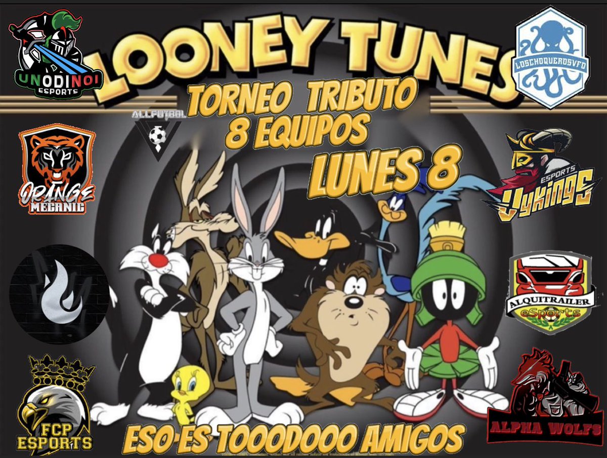 ALPHA___WOLFS's tweet photo. NOCHE DE LOBOS, os presentamos el TORNEO mañana LUNES 8 tributo #LooneyTunes , y como participantes tenemos el orgullo de contar con:
@LosChoquerosVFO @UnoDiNoiFIFA @eSportsFCP @eQuizersFC @VykingsClub @AlquitrailereSp @orangemecanic1 @ALPHAWOLFS2 
SUERTE 🍀 
#BeWolfmyFriends https://t.co/79D5K7H0La