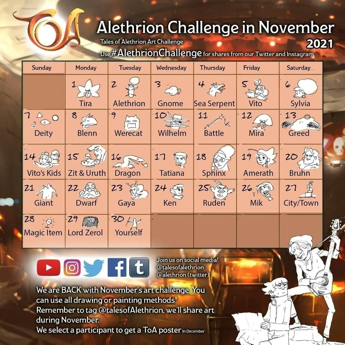 Day 5, 6 and 7 of #alethrionchallenge : Vito, Sylvia and Deity.
Here I imagine that Sylvia has found a little entity with a symbol over its head that produces random colorful stones. She therefore visits arch mage Vito in hope of learning more about this creature.