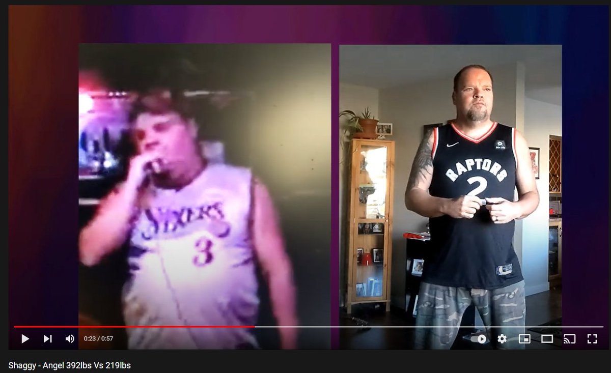 DaveMurYYC's tweet photo. You probably won't see anything else like this today! 
Me singing Angel by @DiRealShaggy @RayvonOwen at almost 400lbs 14 years ago Vs. 220lbs today.  
https://t.co/LIn4EBaAtm https://t.co/9qXI25nq82