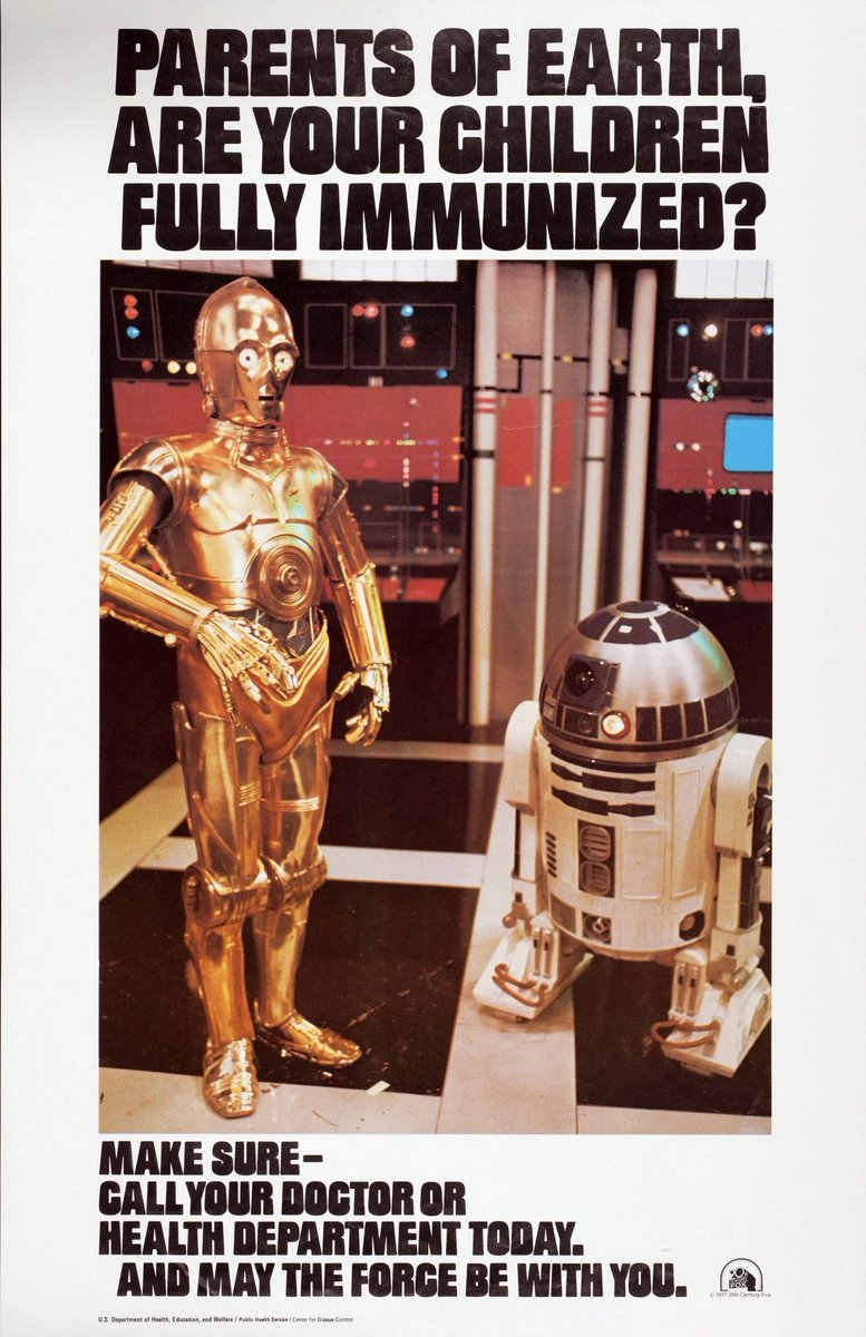 aetiology's tweet image. Man, wait until antivax politicians find out about how R2-D2 and C-3PO tried to encourage vaccination... in 1978. Almost like this isn't a new thing and programs that cater to kids want to keep them safe and healthy.