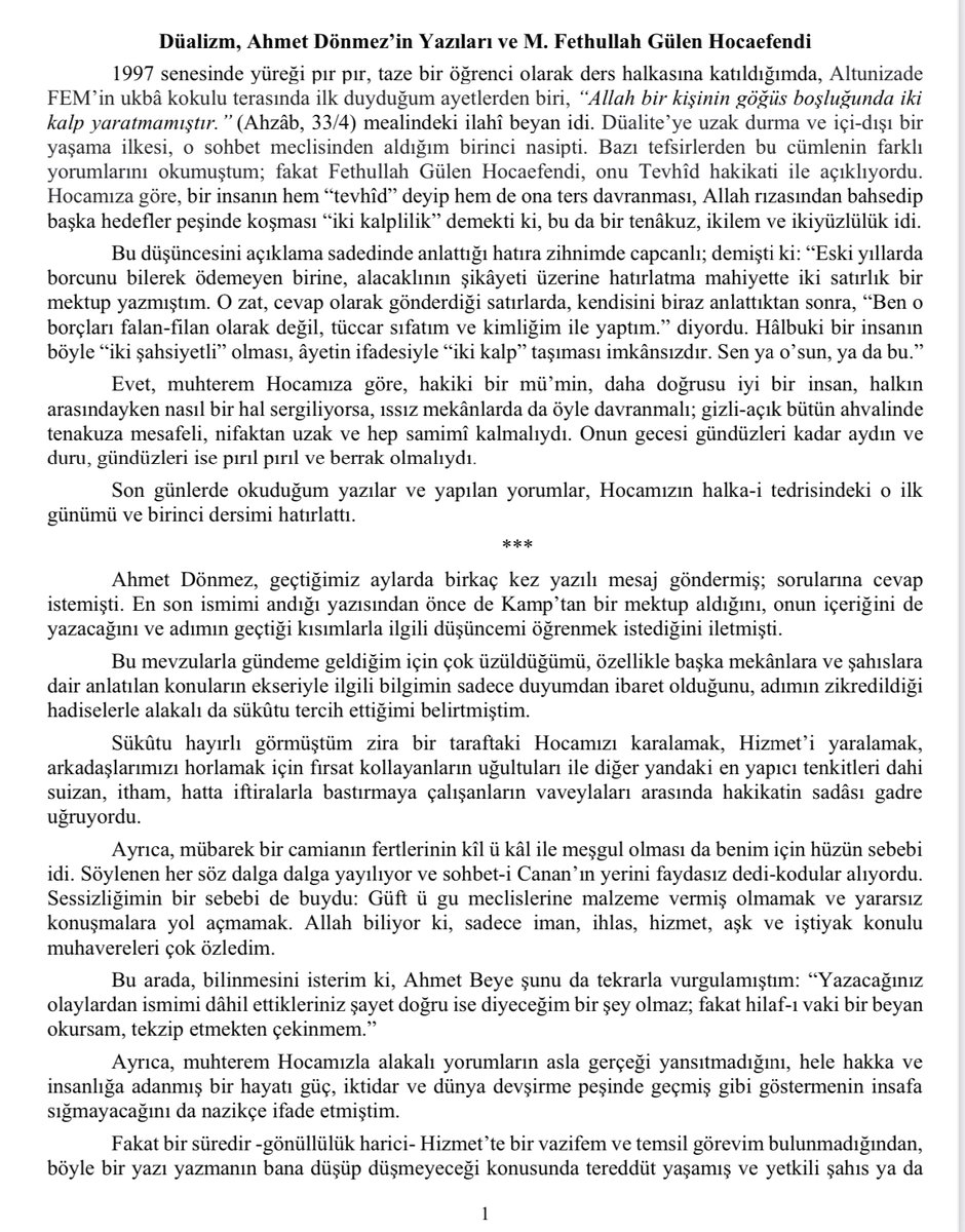 osmansimsek_1's tweet photo. "Düalizm, Ahmet Dönmez’in Yazıları ve M. Fethullah Gülen Hocaefendi"
Son yazılıp çizilenleri okuyunca, özellikle de “Hocaefendi ve Fethullah Gülen” ayırımı içeren cümleleri duyunca, birkaç paragrafla da olsa düşüncelerimi özetlemeyi gerekli gördüm. https://t.co/yGeYQQcV0r