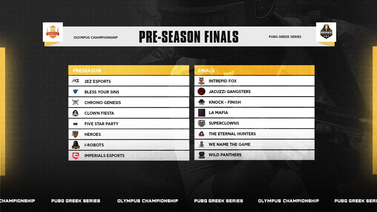 📢 The Pre-Season Finals' games are about to begin. Six games remaining in this Day 2! Which teams are going to finish in the Top 3 ?

📺 Find it out at twitch.tv/olympuschampio… , casted by 🎙 Karaflidis and Gutz
🏆 bit.ly/OCxPGSFinals

#PGSxOC #PUBG #tournament
