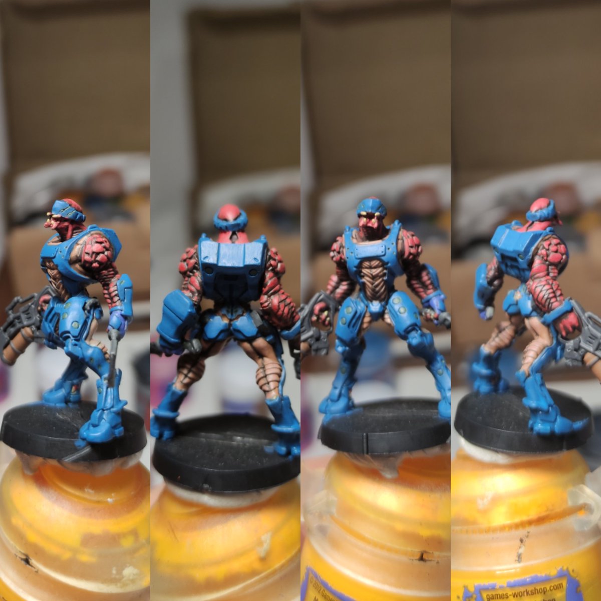 RepostTotal's tweet photo. Had to make up my mind on skin colour between red and green so I went for an unusual red! Hope it won't mess with the pink suit 🙄 #CombinedArmy #InfinityTheGame #Shasvastii #Jayth #paintingminiatures #visorsandmartialarts https://t.co/KviCLqRtLi