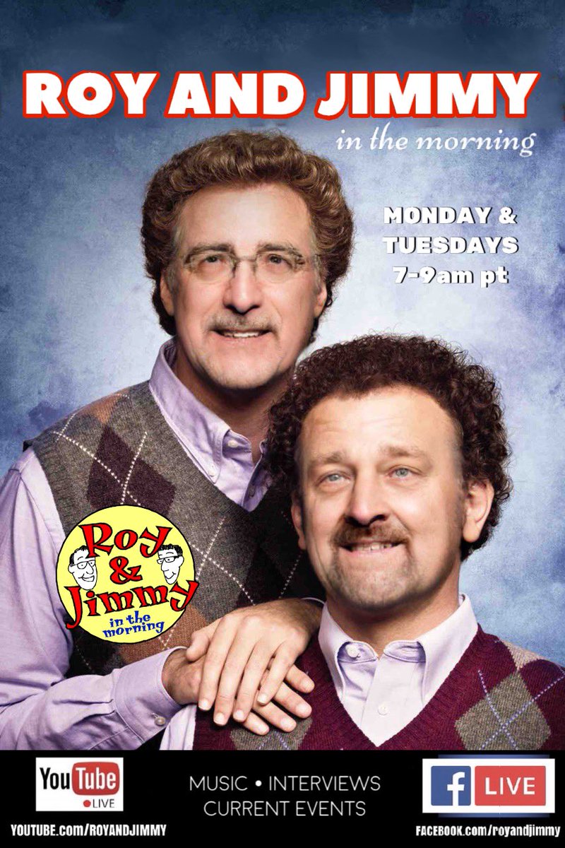 RoyJimmyThing's tweet photo. Tomorrow morning LIVE!!! Start your day with us! #InternetRadio #TalkRadio #tRJt #standup #comics #MorningRadio #LiveRadio #LivePodcast #RoyAndJimmy #YouTubeLive #FacebookLive @Roy_Brewster @JimmyShawComic https://t.co/15vfCOyXIP