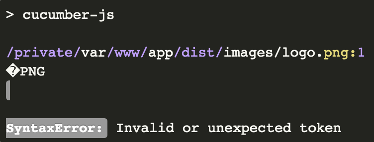 _md's tweet image. I am getting an syntax error when cucumber.js reaches a png import in my babel dist directory. Is this a babel config thing? a cucumber thing? a node thing (just updated to the latest)? something else you've seen?
#cucumberjs #babel #javascript #testing