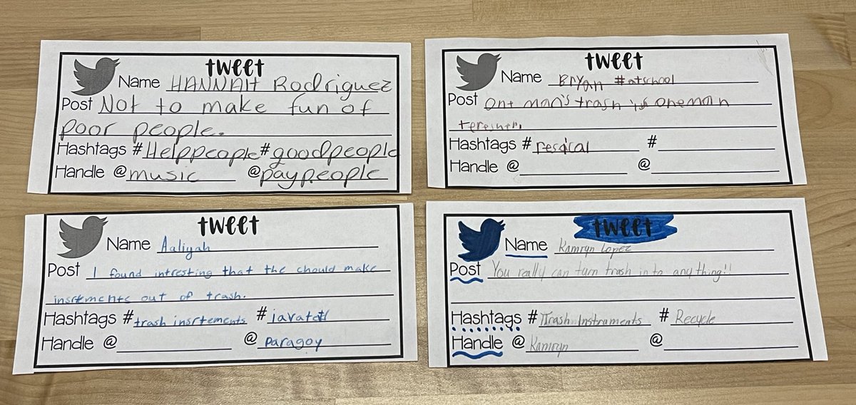 NHBookinBroncos's tweet photo. During Hispanic Heritage Month, I read Ada’s Violin to our 4th and 5th grade students. We watched a 20/20 segment on the Recycled Orchestra and completed the Discovery Ed “Tweet Tweet” strategy to summarize what we learned.  @NEISDLibrary #recycledorchestra @DiscoveryEd https://t.co/8NJr4CQ6Yb