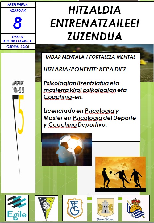 Gogoratu, bihar arratsaldeko zazpiretan kultur Elkartean <a href="/escuelafgf/">Escuela Guipuzcoana de Entrenadores de Futbol</a> eta <a href="/entrenagipuzkoa/">Entrena Gipuzkoa</a> ren eskutik, <a href="/Kepa_Diez/">Kepa Díez</a> formakuntza saioa  eskeniko digu.